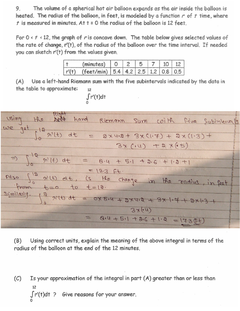 Solved The Volume Of A Spherical Hot Air Balloon Expands As Chegg