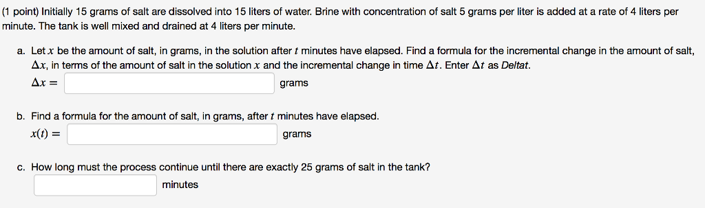 Solved Initially 15 Grams Of Salt Are Dissolved Into 15 Chegg