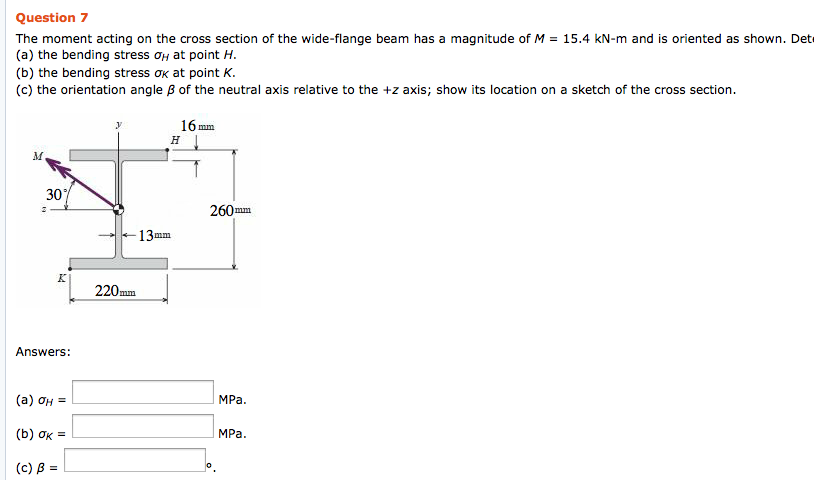 Solved The Moment Acting On The Cross Section Of The Chegg