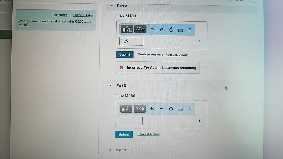 Solved Part A Constants Periodic Table M Nal What Chegg