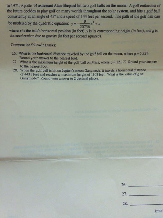 Solved In 1971 Apollo 14 Astronaut Alan Shepard Hit Two Chegg