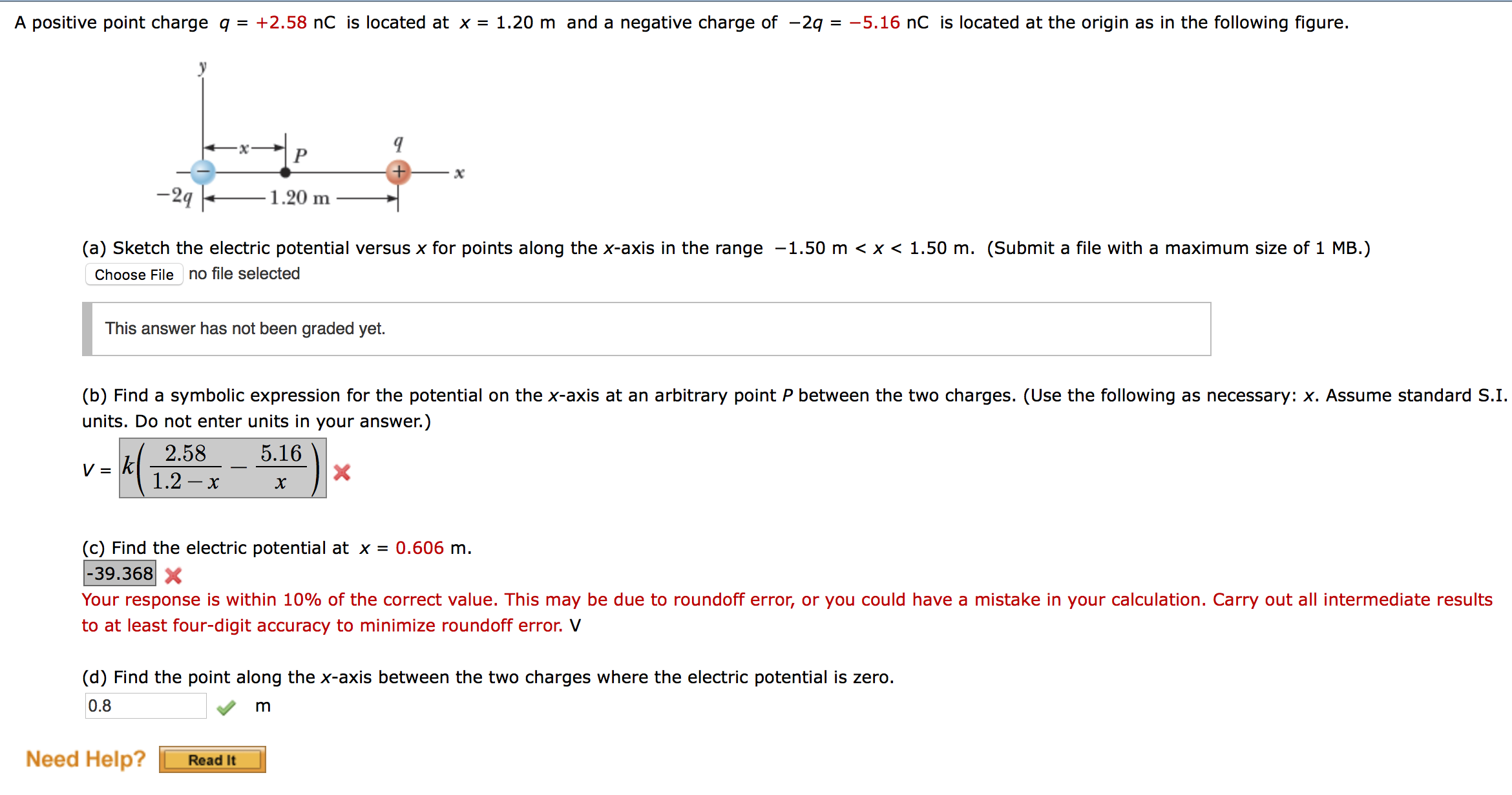 Solved A Positive Point Charge Q 2 58 NC Is Located At X Chegg