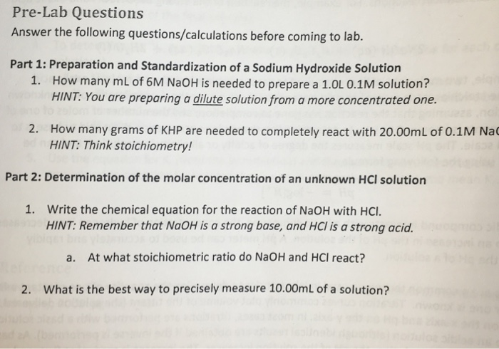 Solved Preparation And Standardization Of A Sodium Hydroxide Chegg