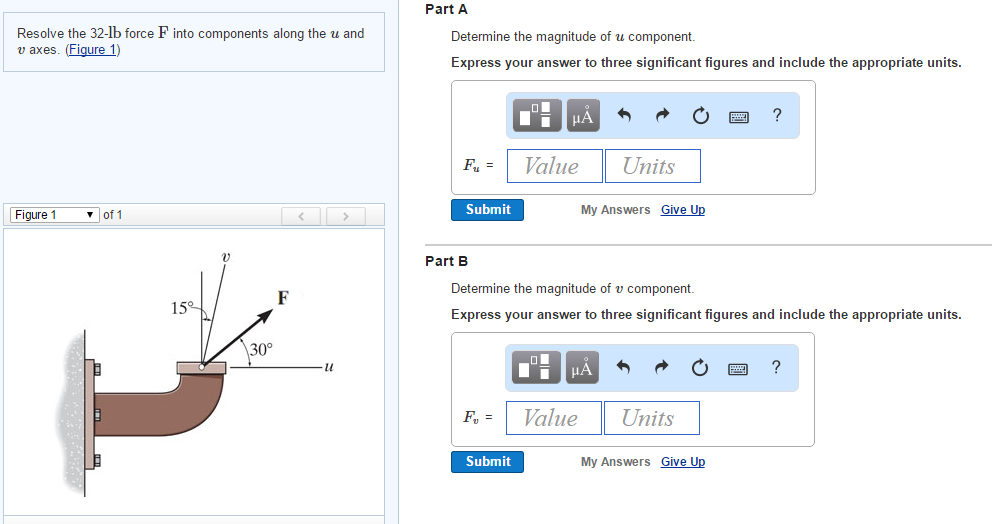 Solved Resolve The Lb Force F Into Components Along The U Chegg