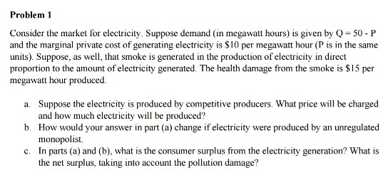 Solved Consider The Market For Electricity Suppose Demand Chegg