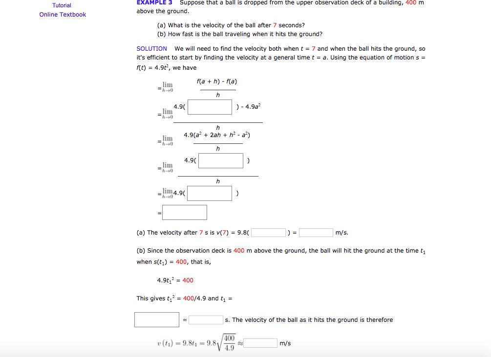 Solved Example Suppose That A Ball Is Dropped From The Chegg