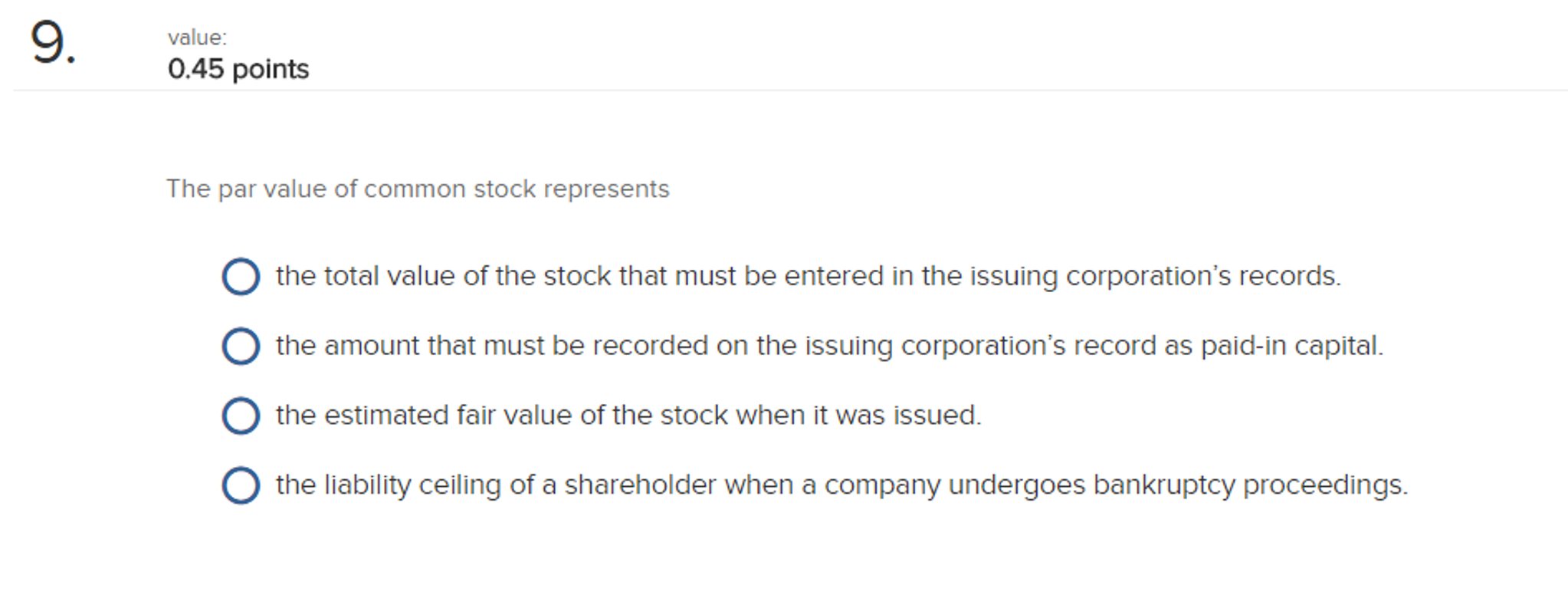 Solved The Par Value Of Common Stock Represents The Total Chegg