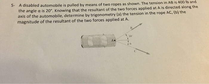 Solved A Disabled Automobile Is Pulled By Means Of Two Ropes Chegg