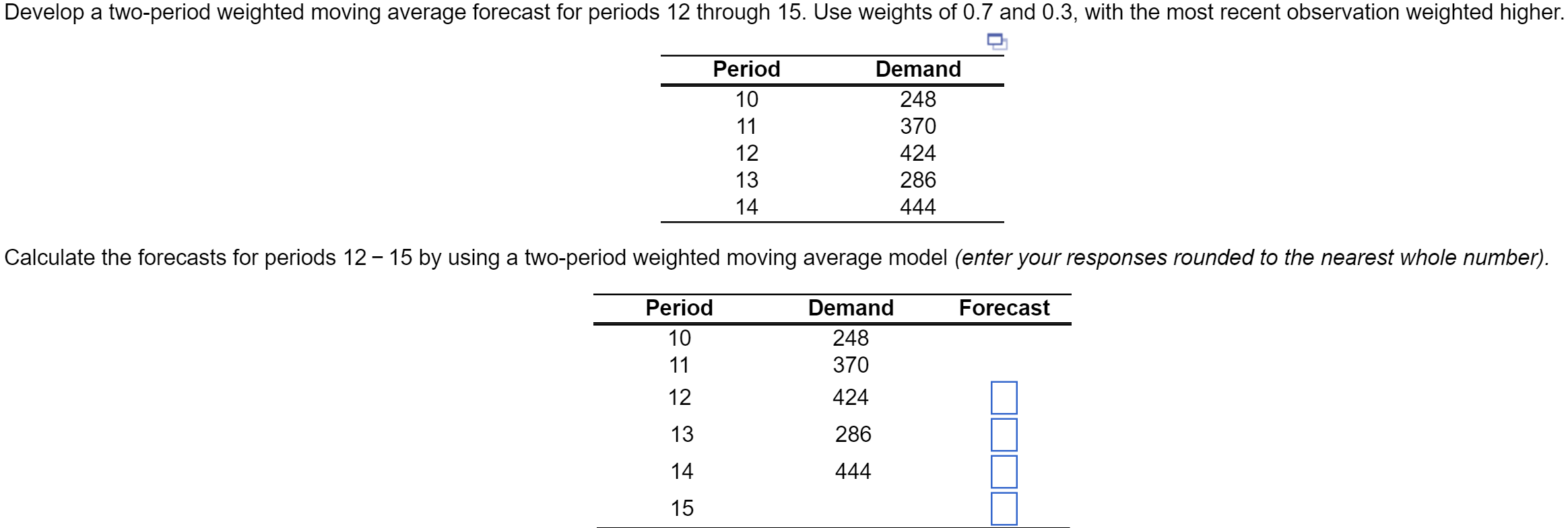 solved-develop-a-two-period-weighted-moving-average-forec-chegg