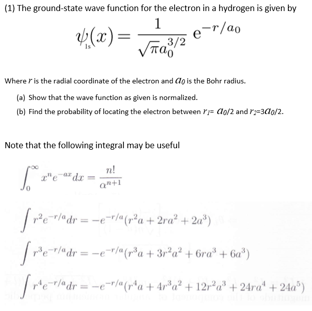 Solved The Ground State Wave Function For The Electron Chegg