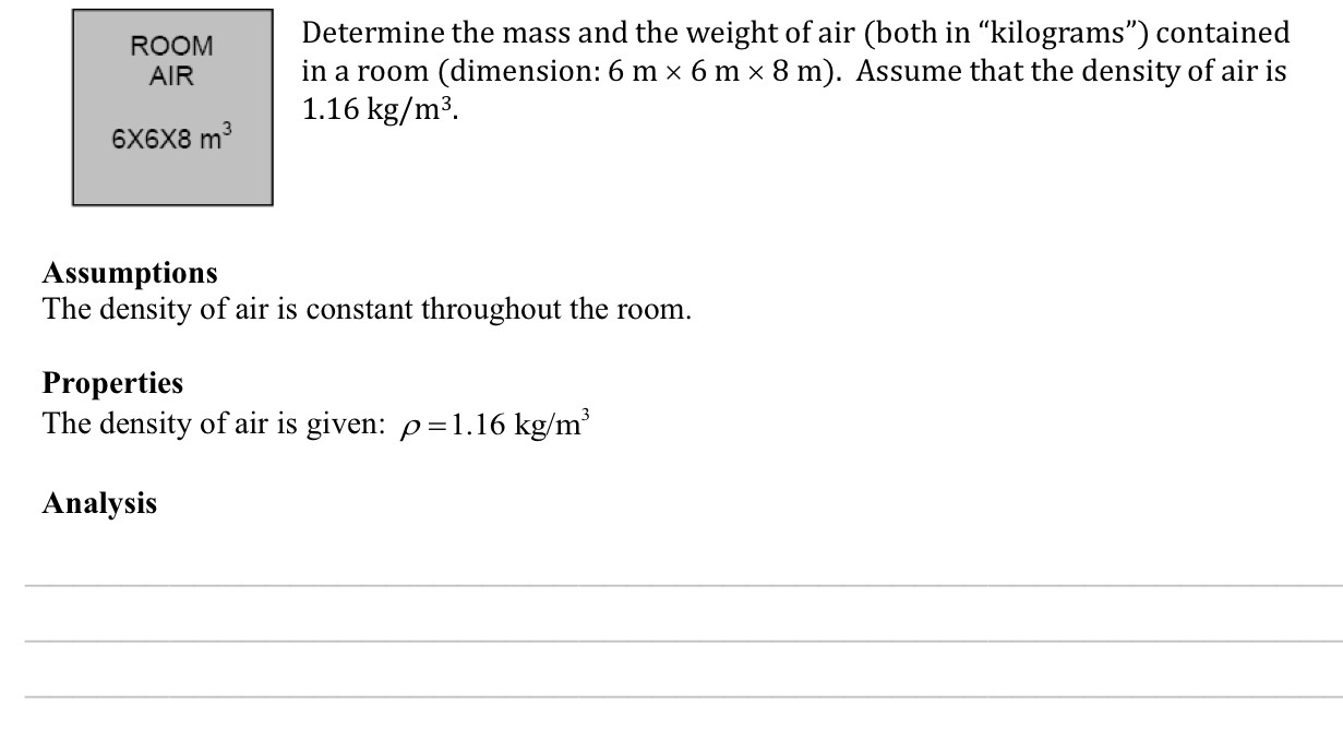 Solved Determine The Mass And The Weight Of Air Both In Chegg