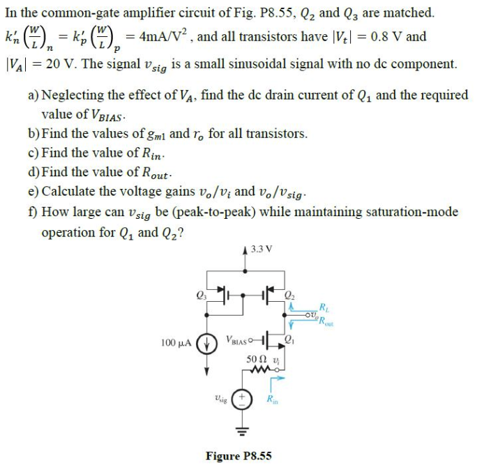 Solved In The Common Gate Amplifier Circuit Of Fig P Chegg