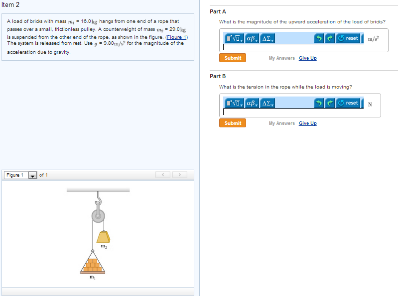 Solved A Load Of Bricks With Mass M Kg Hangs From One Chegg