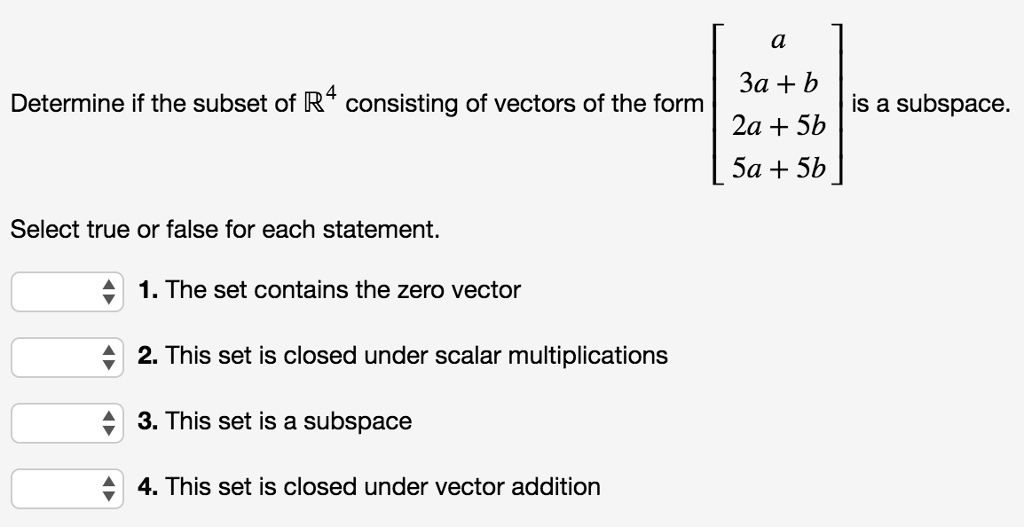 Solved Linear Algebra Determine If The Subset Of R4 Chegg