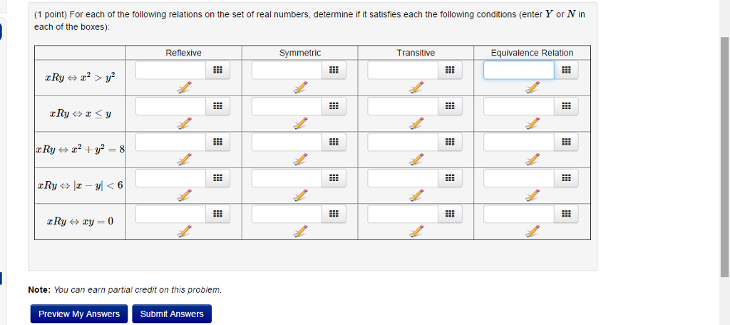 Solved For Each Of The Following Relations On The Set Of Chegg