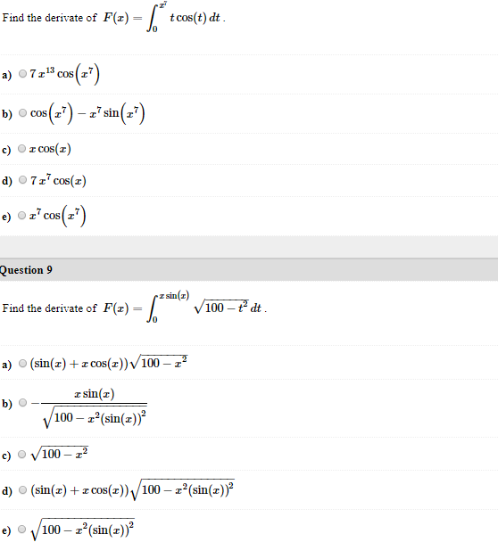 Solved Find The Derivate Of F T Cos T Dt Cos I C Ozcos Chegg