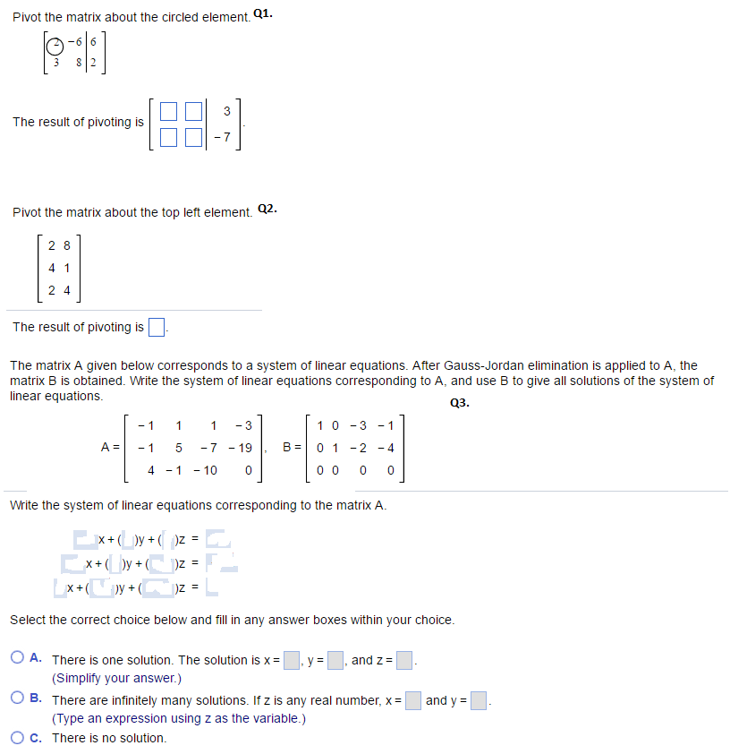 Solved Pivot The Matrix About The Circled Element Q The Chegg