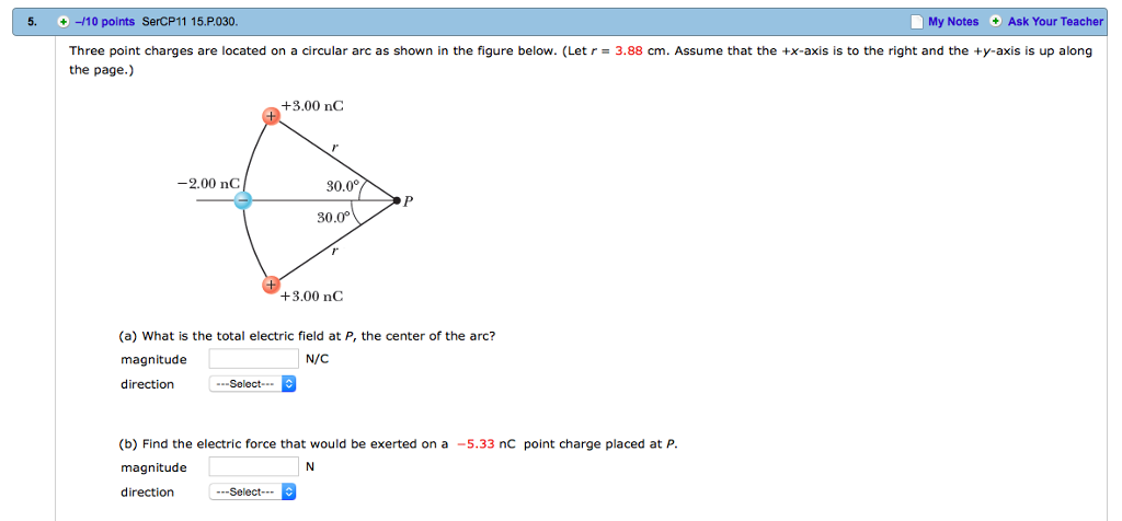 Solved Three Point Charges Are Located On A Circular Arc As Shown