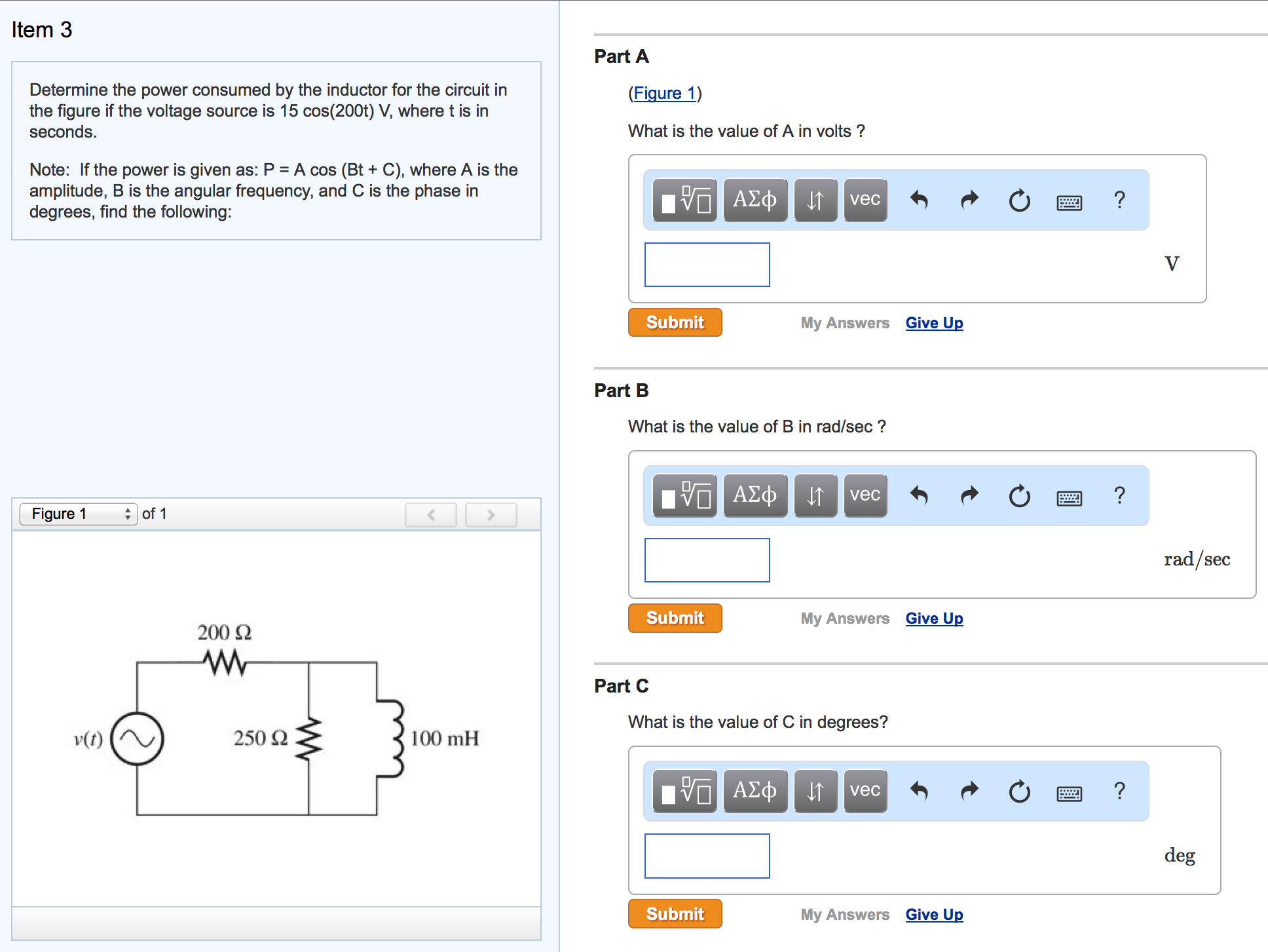 Solved Determine The Power Consumed By The Inductor For The Chegg