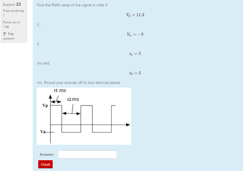 Solved Find The RMS Value Of The Signal In Volts If V V P Chegg