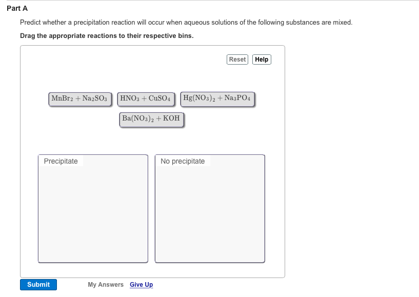 Solved Predict Whether A Precipitation Reaction Will Occur Chegg