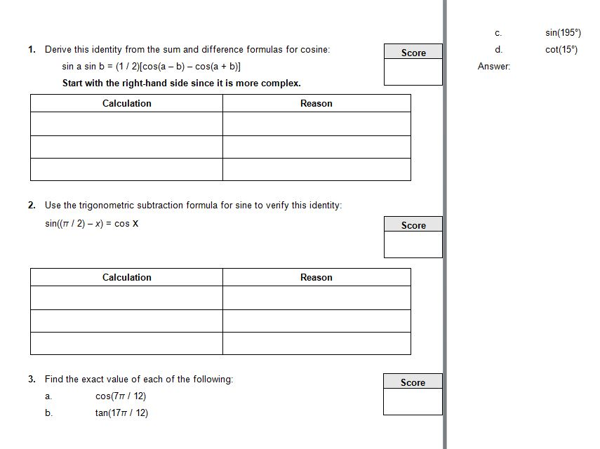 Solved 1 Derive This Identity From The Sum And Difference Chegg