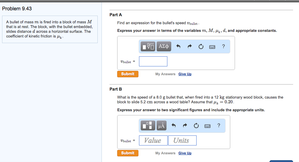 Solved A Bullet Of Mass M Is Fired Into A Block Of Mass M Chegg