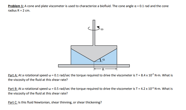 Solved Problem 1 A Cone And Plate Viscometer Is Used To Chegg