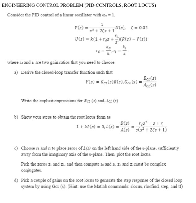 Solved Consider The PID Control Of A Linear Oscillator With Chegg