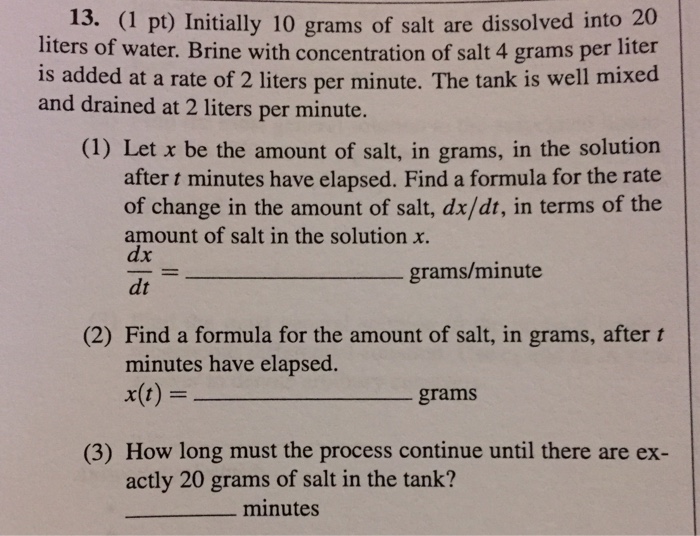 Solved Initially 10 Grams Of Salt Are Dissolved Into 20 Chegg