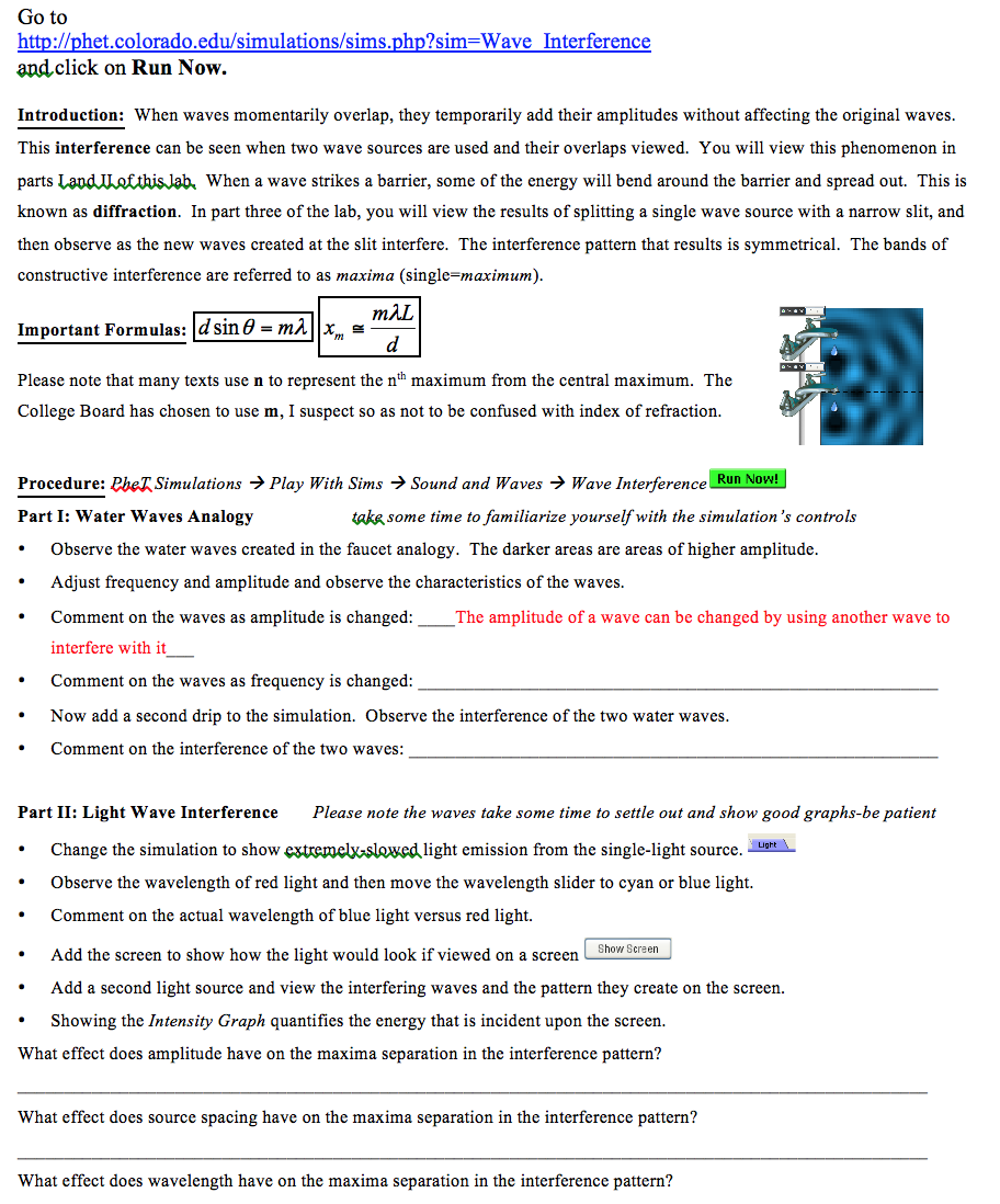 Phet Wave Simulation Lab Report Answers / Wave Interference Worksheet