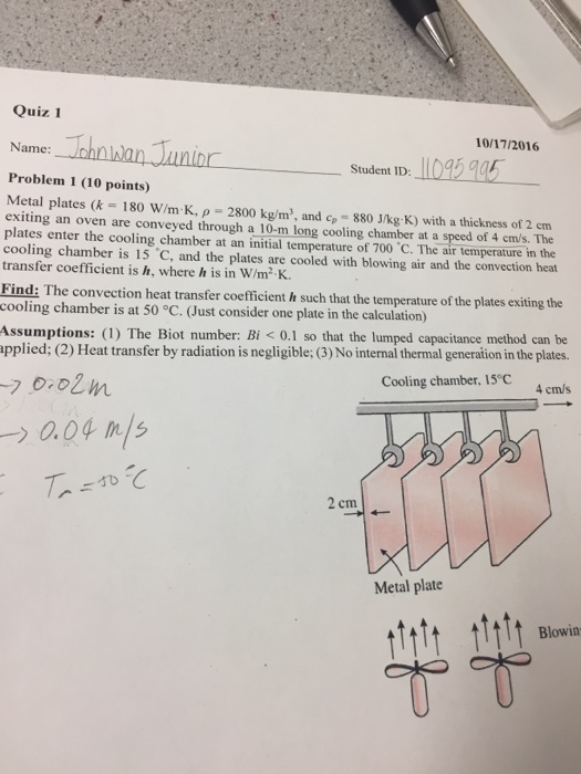 Solved Metal Plates K W M Middot K Rho Kg M Chegg