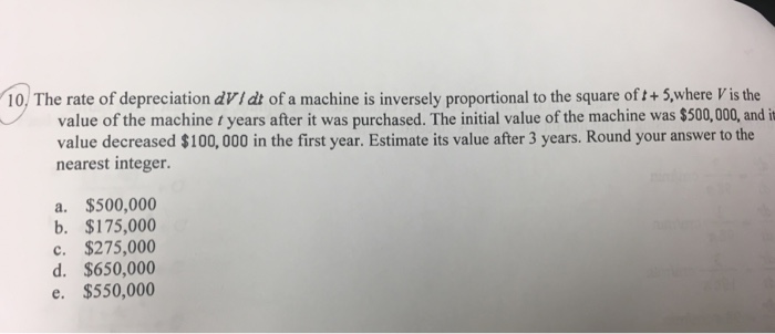 Solved The Rate Of Depreciation Dv Dt Of A Machine Is Chegg