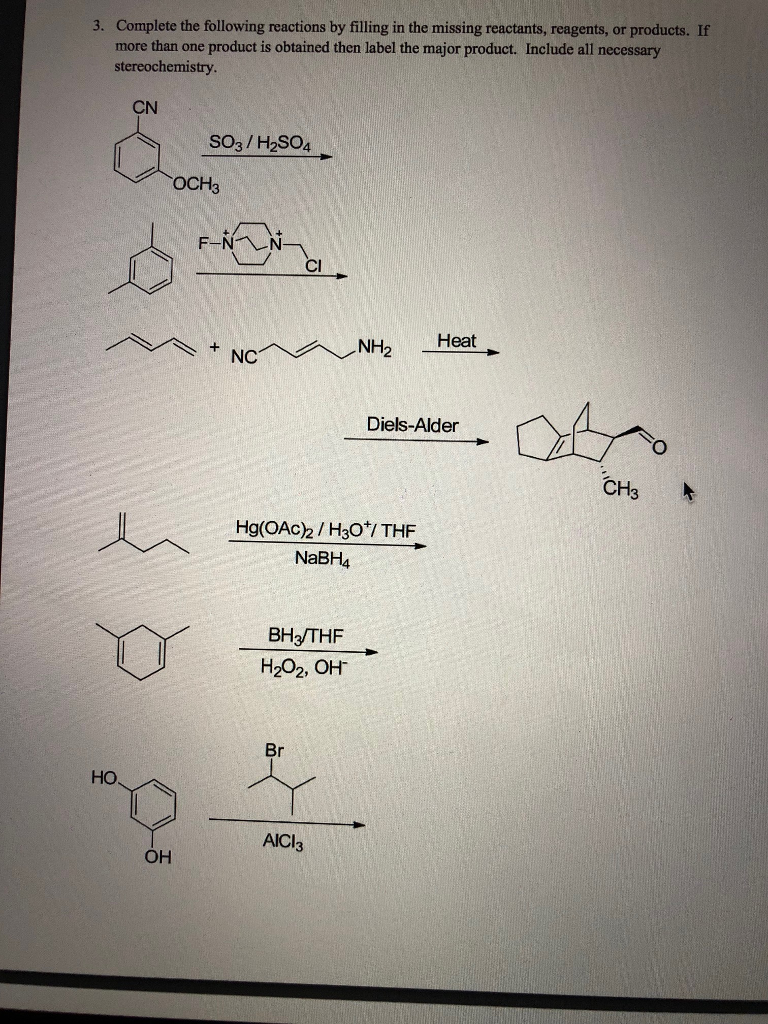 Solved 3. Complete the following reactions by filling in the