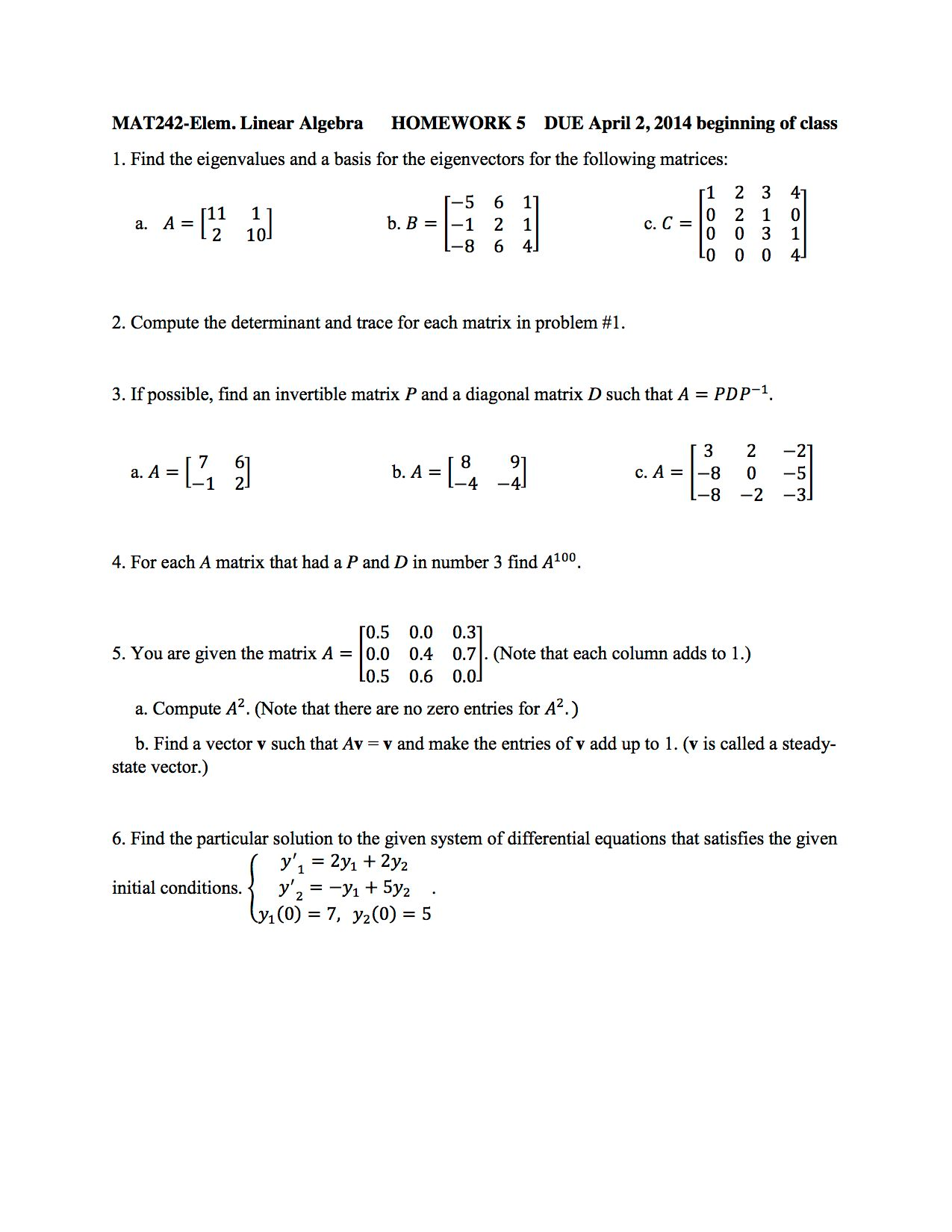 Linear algebra homework solutions