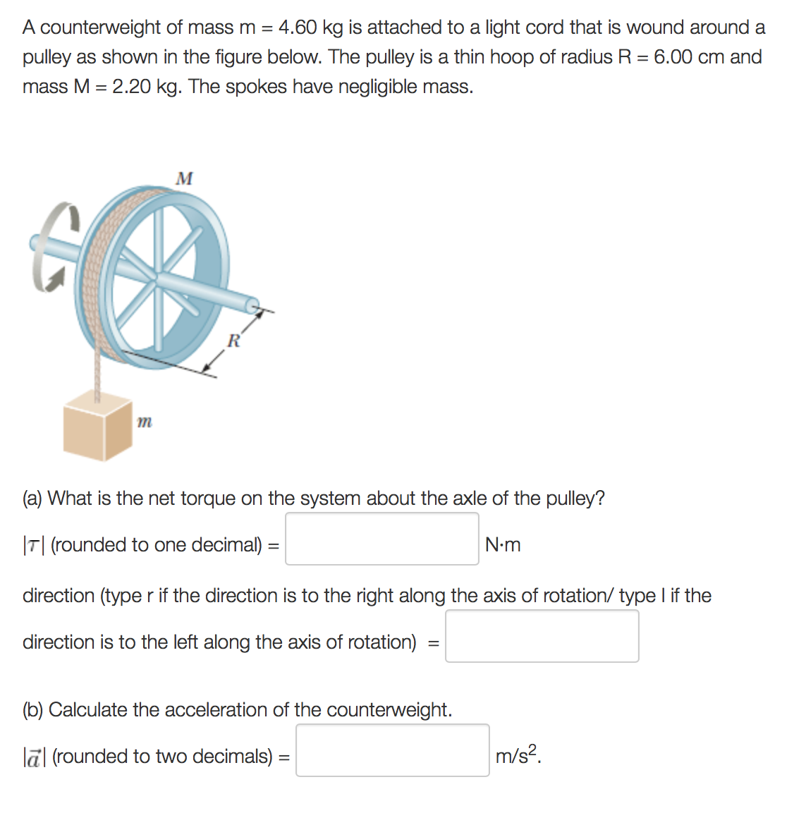 Solved A Counterweight Of Mass M Kg Is Attached To A Chegg