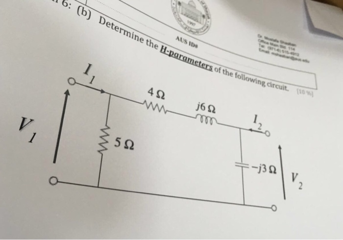 Solved Determine The H Parameters Of The Following Circuit Chegg