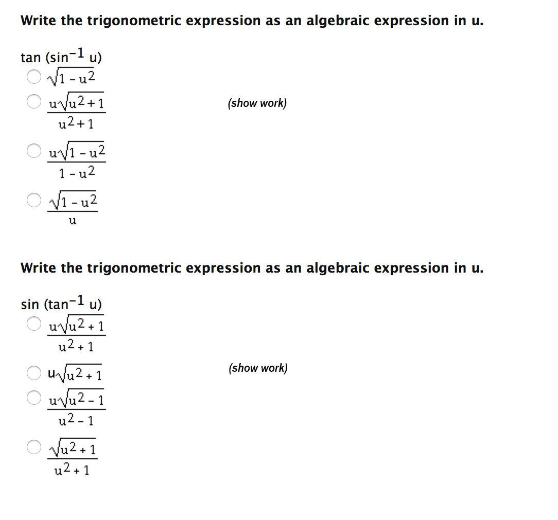 Write Trigonometric Expression As An Algebraic Expression In U Quinn