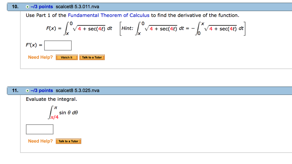 Solved Use Part 1 Of The Fundamental Theorem Of Calculus To Chegg