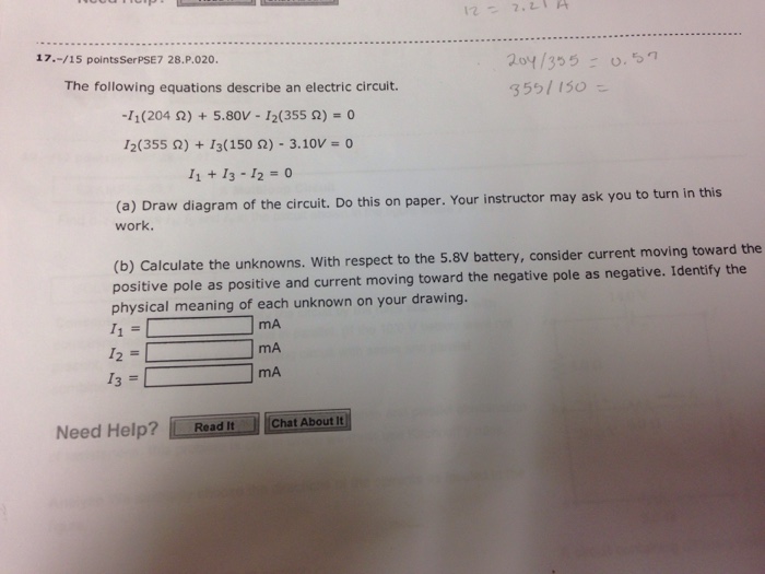 Solved The Following Equations Describe An Electric Circuit Chegg