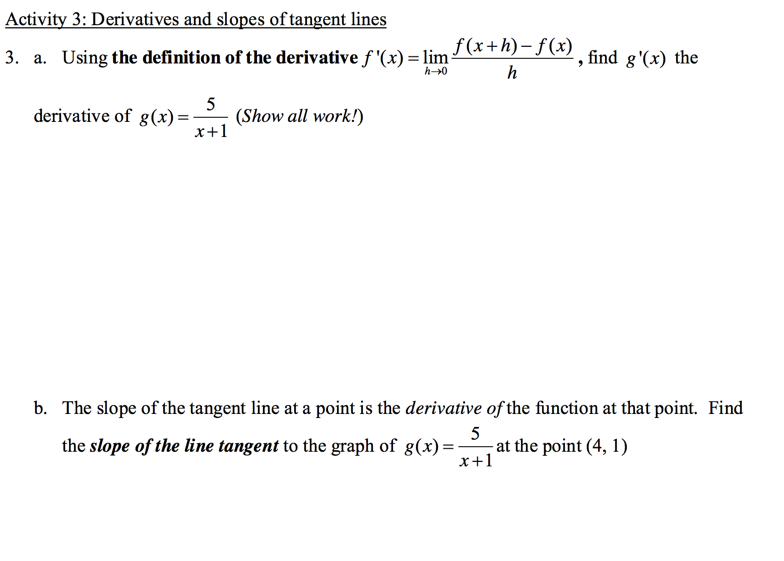 Solved Activity 3 Derivatives And Slopes Of Tangent Lines Chegg