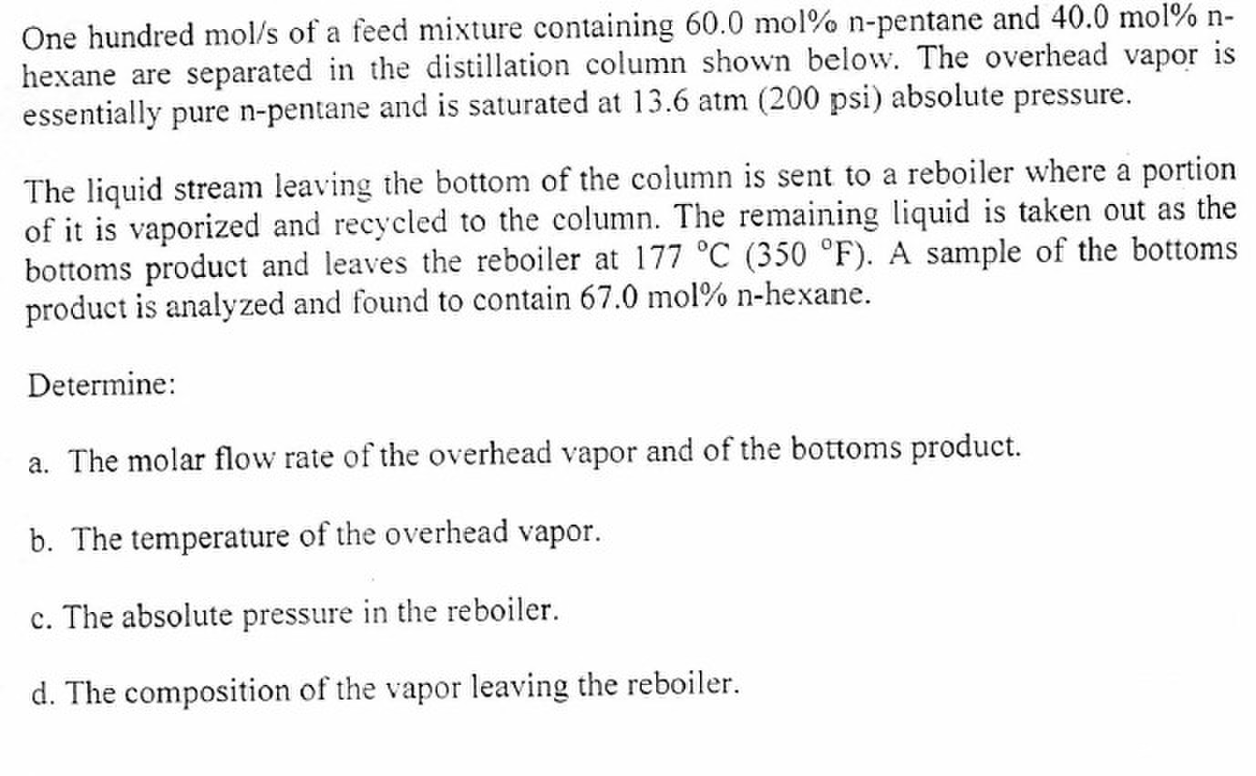 Solved One Hundred Mol S Of A Feed Mixture Containing 60 0 Chegg