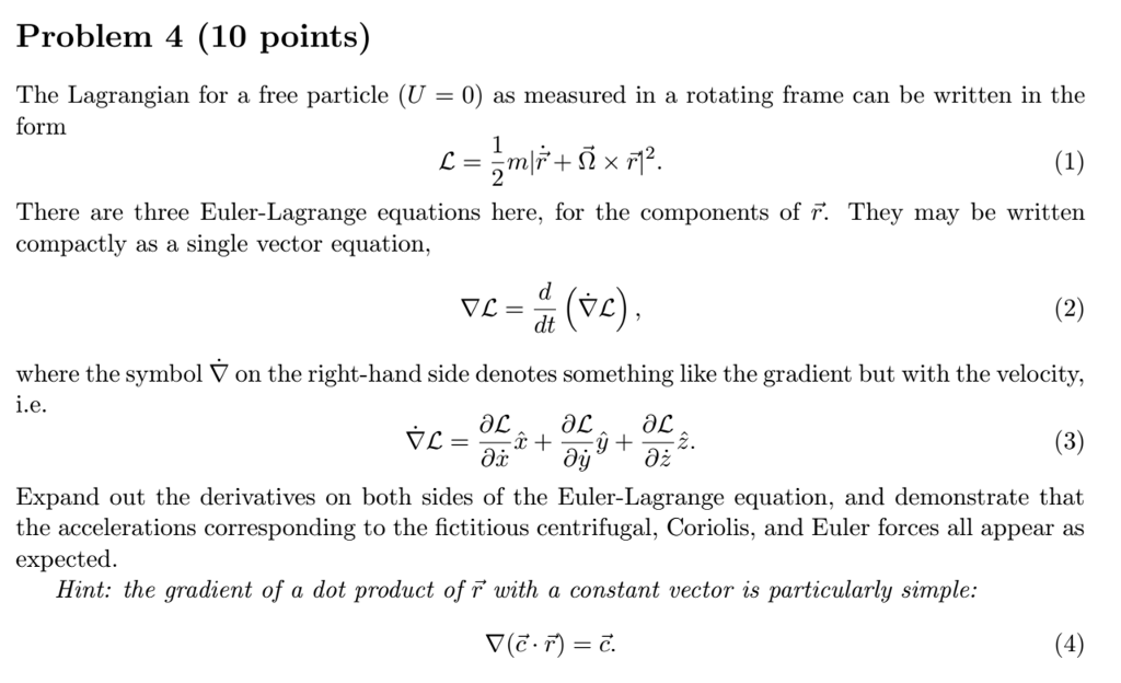 The Lagrangian For A Free Particle U 0 As Chegg