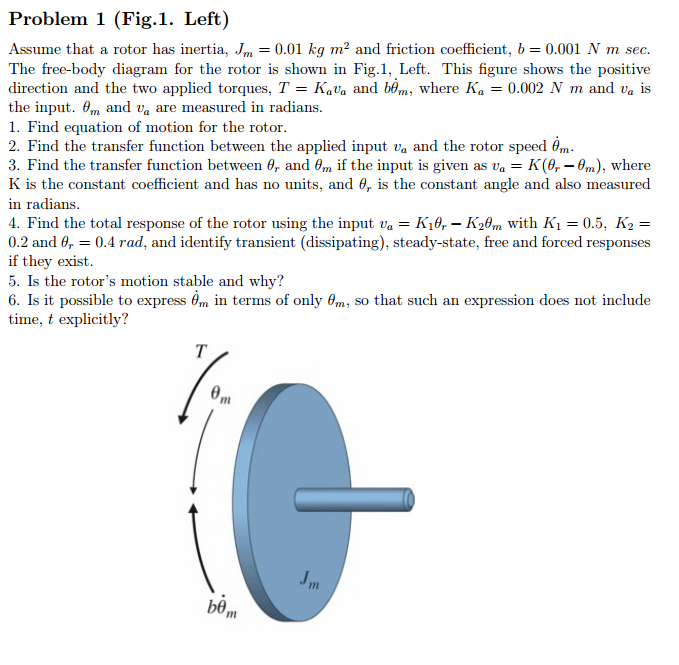 Assume That A Rotor Has Inertia, Jm = 001 Kg M 2