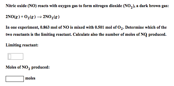 Solved Nitric Oxide No Reacts With Oxygen Gas To Form N Chegg