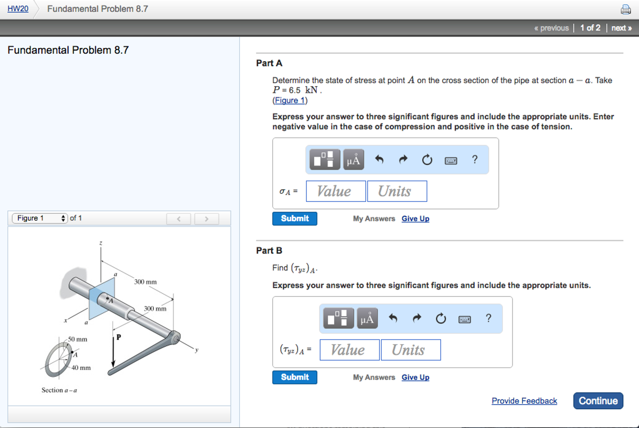 Solved Determine The State Of Stress At Point A On The Cross Chegg