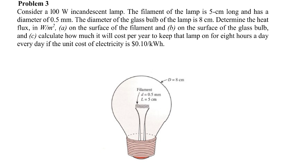 Solved Problem 3 Consider A 100 W Incandescent Lamp The Chegg