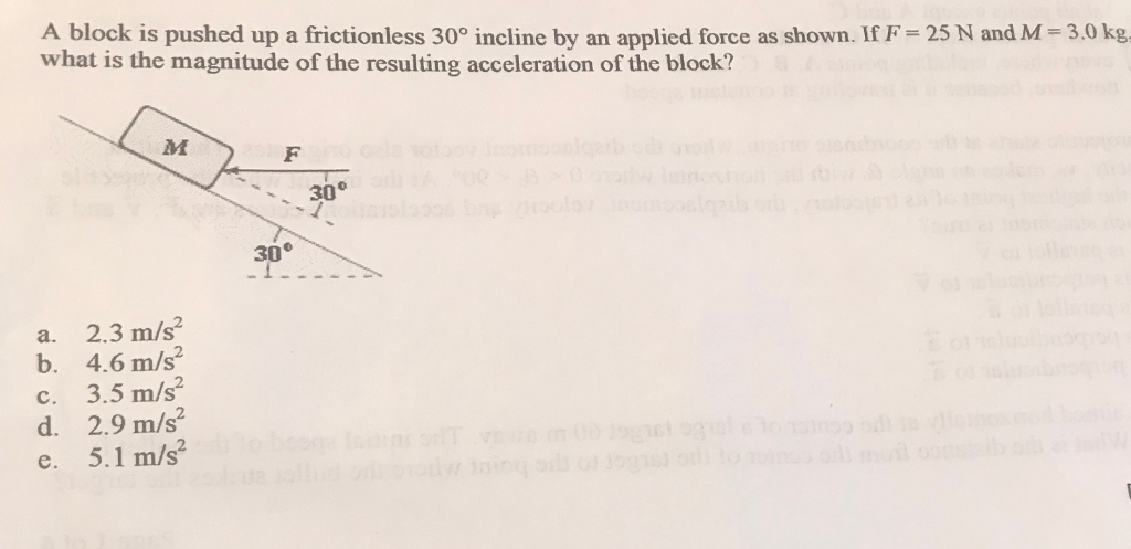 Solved A Block Is Pushed Up A Frictionless 30 Incline By An Chegg