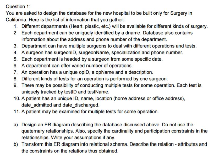 Solved You Are Asked To Design The Database For The New Chegg