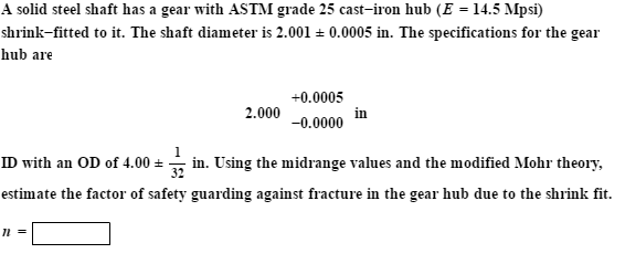 Solved A Solid Steel Shaft Has A Gear With ASTM Grade 25 Chegg